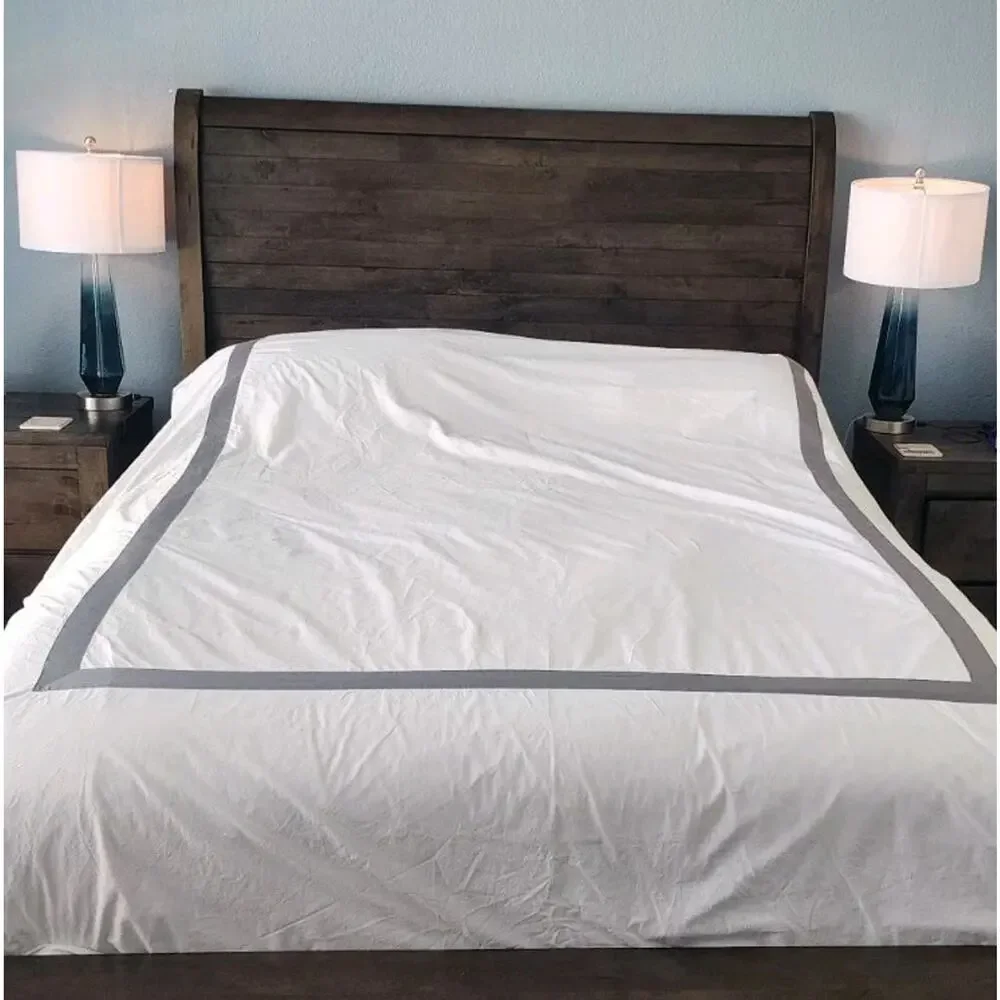 Restoration Hardware Duvet Cover Italy White Gray Border Full/Queen Cotton